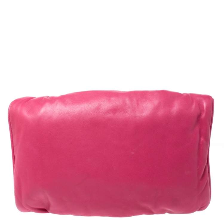 Pre Owned Miu Miu Peonia Pink Nappa Leather Gold Frame Clutch