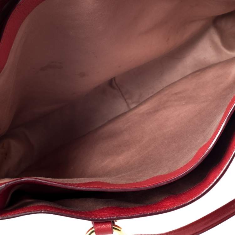 Pre Owned Miu Miu Red Leather Large Madras Tote 