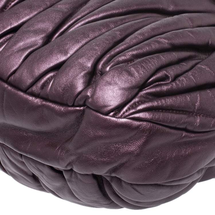 Pre Owned Miu Miu Metallic Purple Matelasse Lux Leather Coffer Hobo