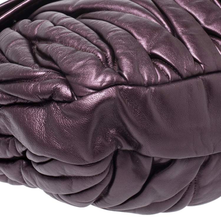 Pre Owned Miu Miu Metallic Purple Matelasse Lux Leather Coffer Hobo