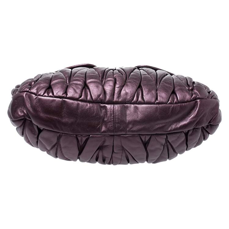 Pre Owned Miu Miu Metallic Purple Matelasse Lux Leather Coffer Hobo