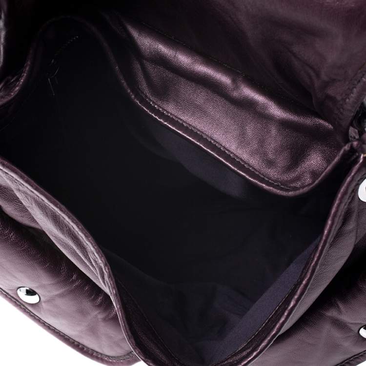 Pre Owned Miu Miu Metallic Purple Matelasse Lux Leather Coffer Hobo