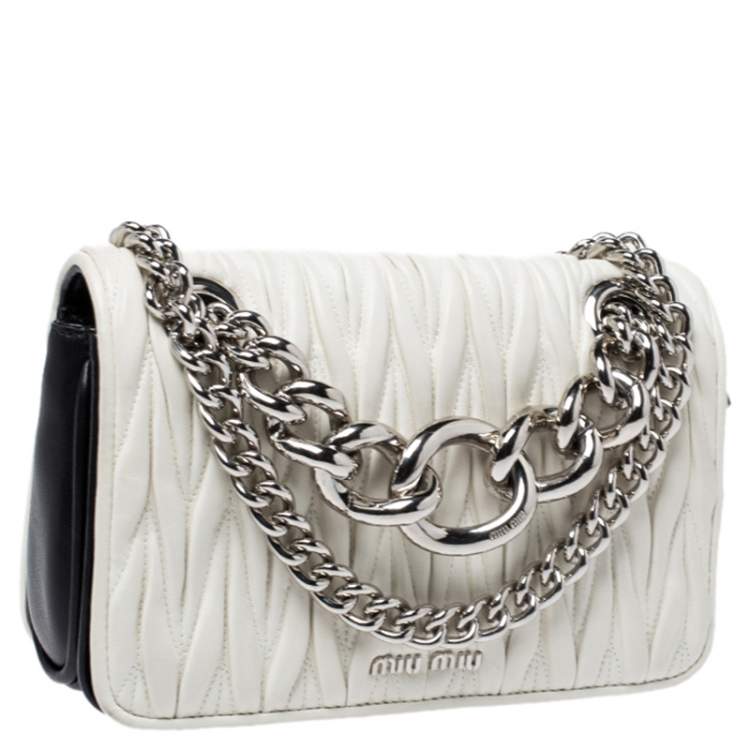 Pre Owned Miu Miu Black/White Matelasse Leather Small Club Shoulder Bag