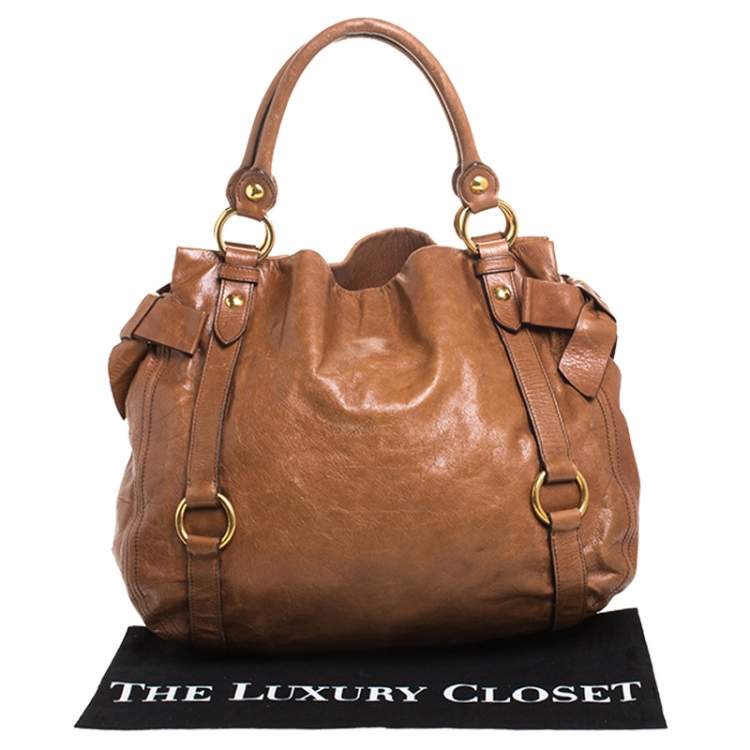 Pre Owned Miu Miu Brown Leather Bow Tote