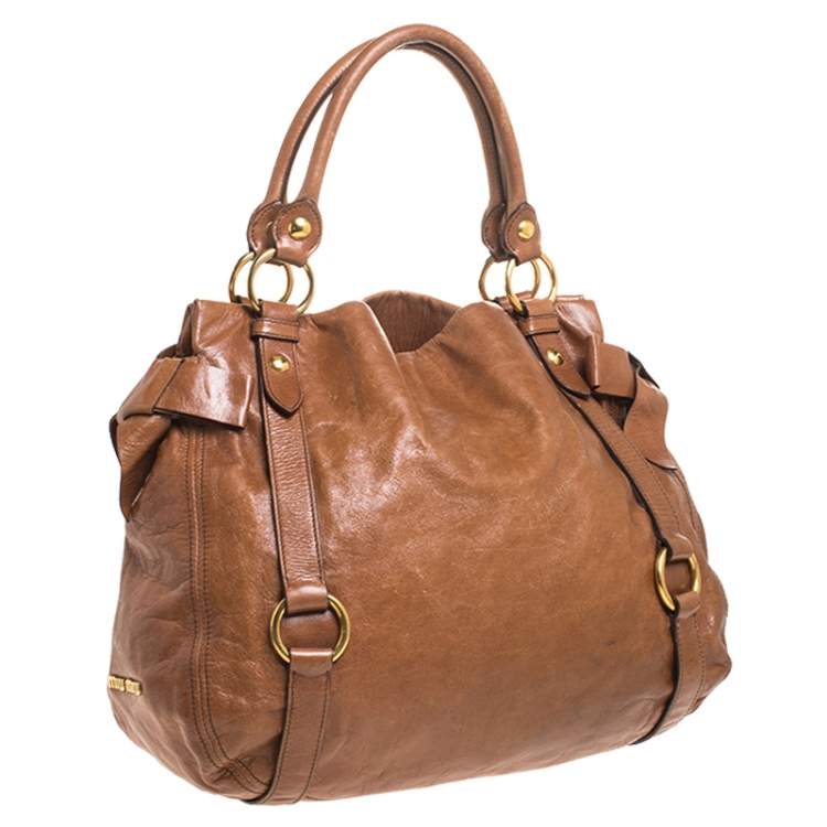 Pre Owned Miu Miu Brown Leather Bow Tote