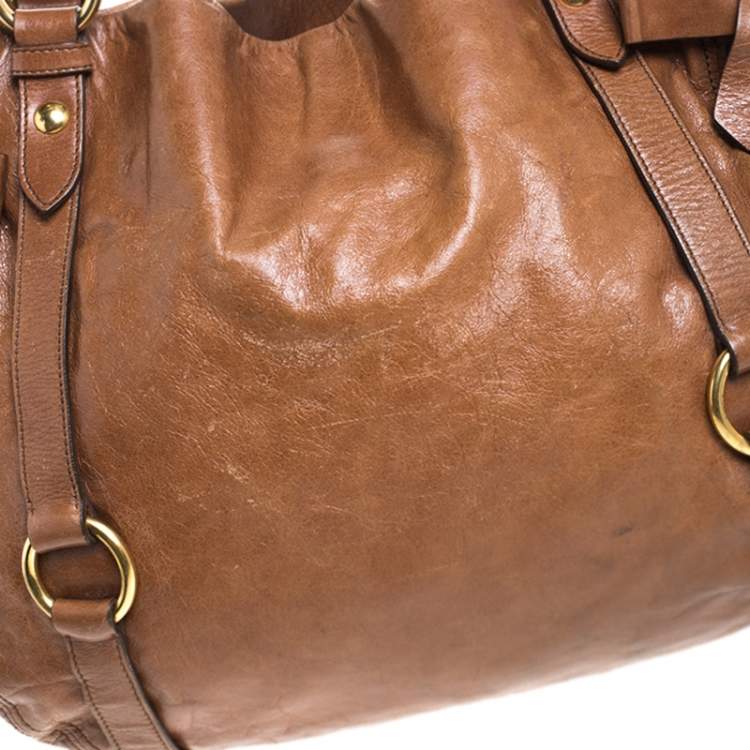 Pre Owned Miu Miu Brown Leather Bow Tote