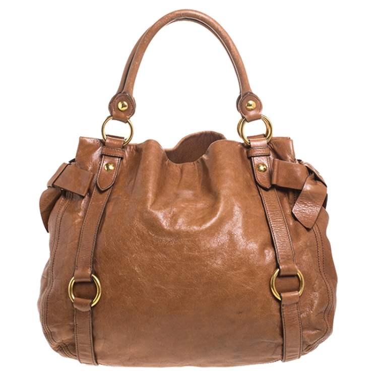 Pre Owned Miu Miu Brown Leather Bow Tote