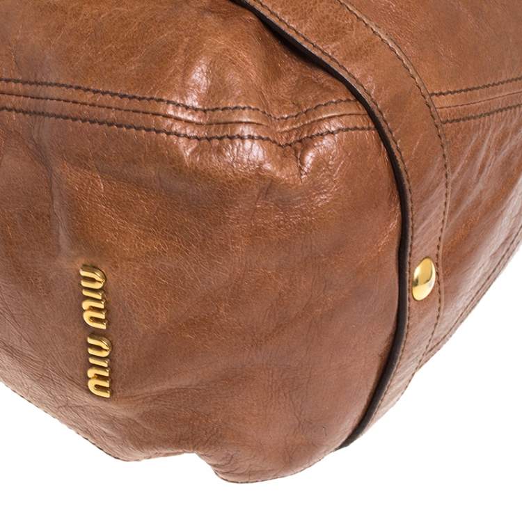Pre Owned Miu Miu Brown Leather Bow Tote