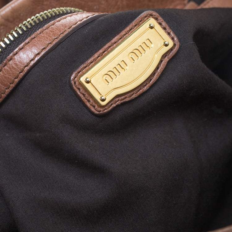 Pre Owned Miu Miu Brown Leather Bow Tote