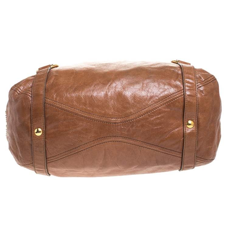 Pre Owned Miu Miu Brown Leather Bow Tote