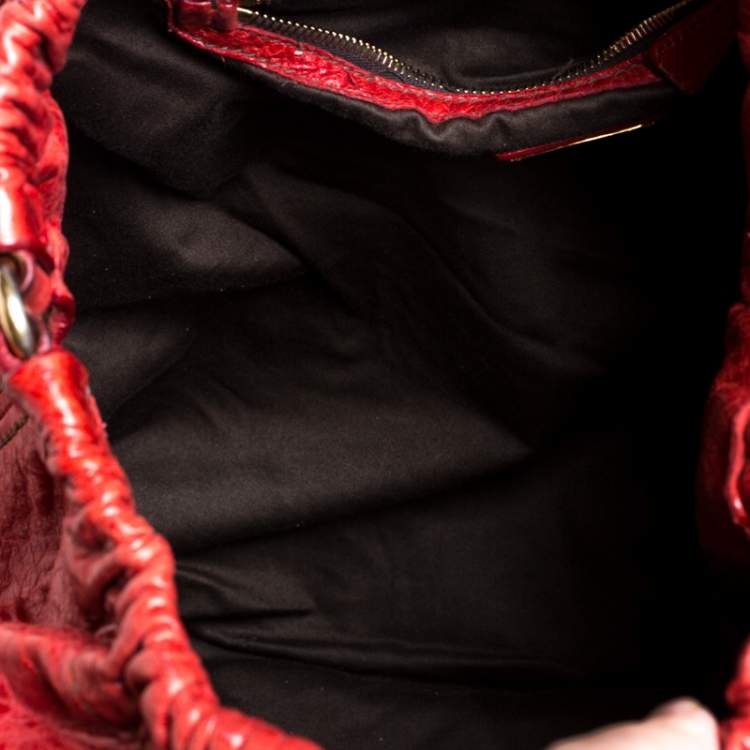 Pre Owned Miu Miu Red Leather Gathered Hobo