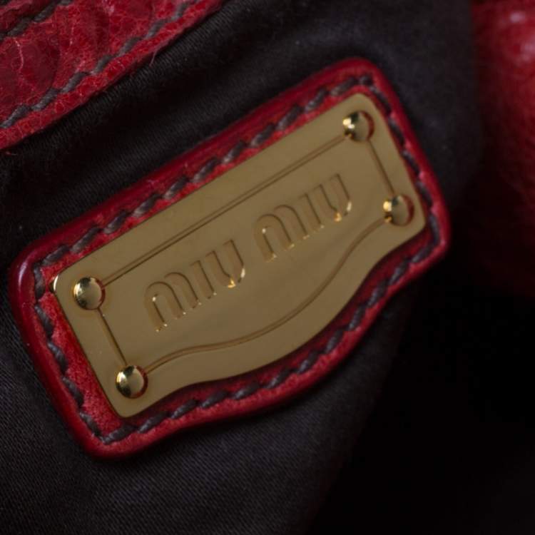 Pre Owned Miu Miu Red Leather Gathered Hobo