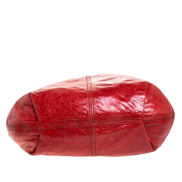 Pre Owned Miu Miu Red Leather Gathered Hobo