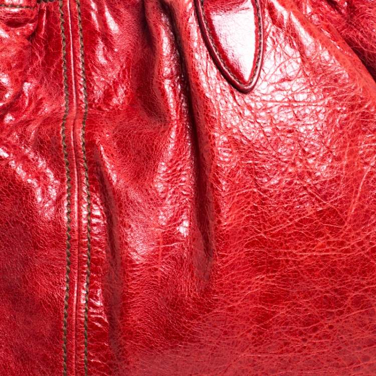 Pre Owned Miu Miu Red Leather Gathered Hobo