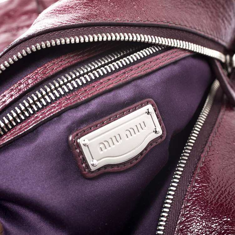 Pre Owned Miu Miu Burgundy Glossy  Ruffled Leather Shoulder Bag