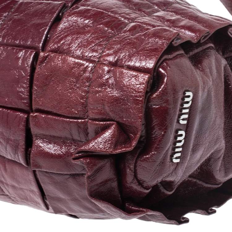 Pre Owned Miu Miu Burgundy Glossy  Ruffled Leather Shoulder Bag