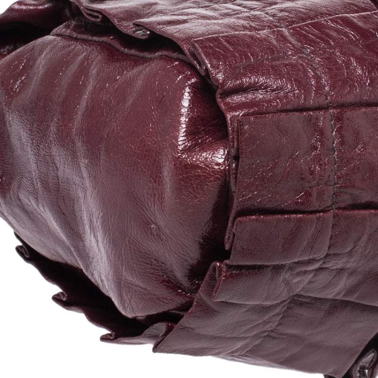 Pre Owned Miu Miu Burgundy Glossy  Ruffled Leather Shoulder Bag