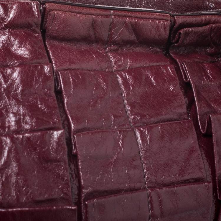 Pre Owned Miu Miu Burgundy Glossy  Ruffled Leather Shoulder Bag