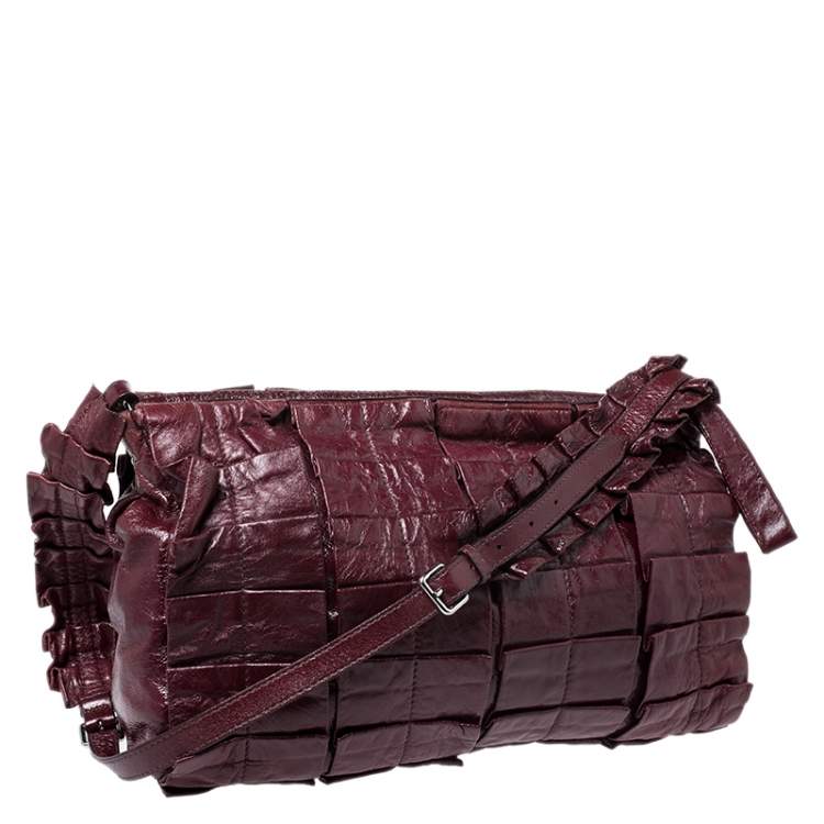 Pre Owned Miu Miu Burgundy Glossy  Ruffled Leather Shoulder Bag