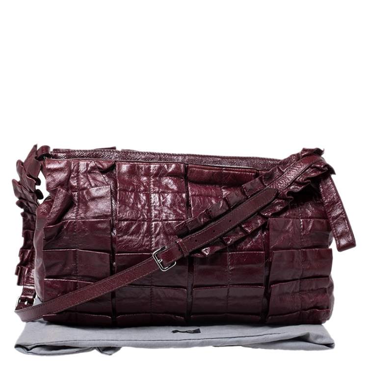 Pre Owned Miu Miu Burgundy Glossy  Ruffled Leather Shoulder Bag