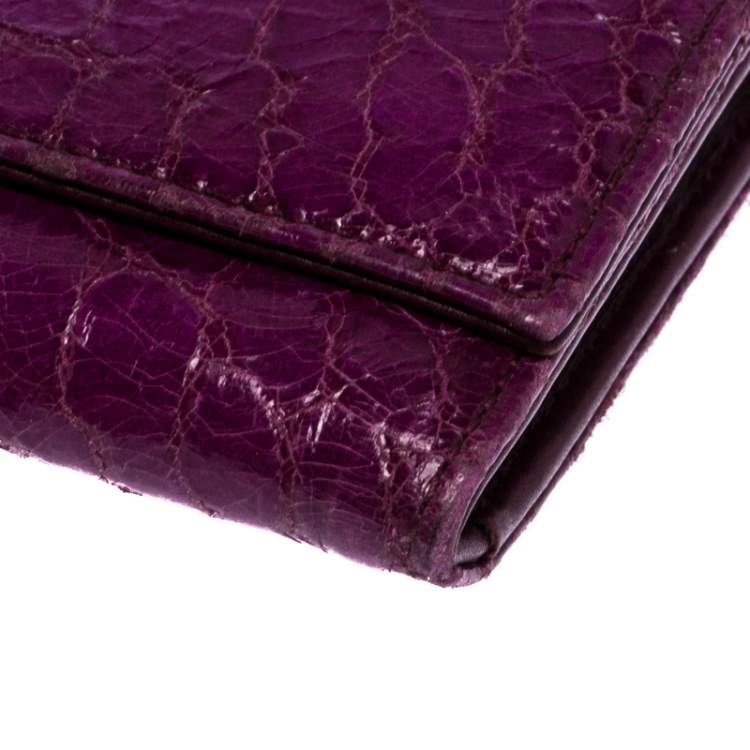Pre Owned Miu Miu Purple Croc Embossed Patent Leather Flap Continental Wallet