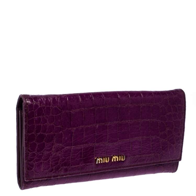 Pre Owned Miu Miu Purple Croc Embossed Patent Leather Flap Continental Wallet