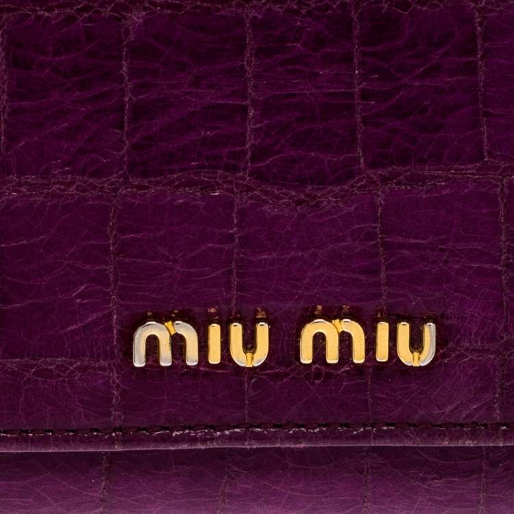 Pre Owned Miu Miu Purple Croc Embossed Patent Leather Flap Continental Wallet