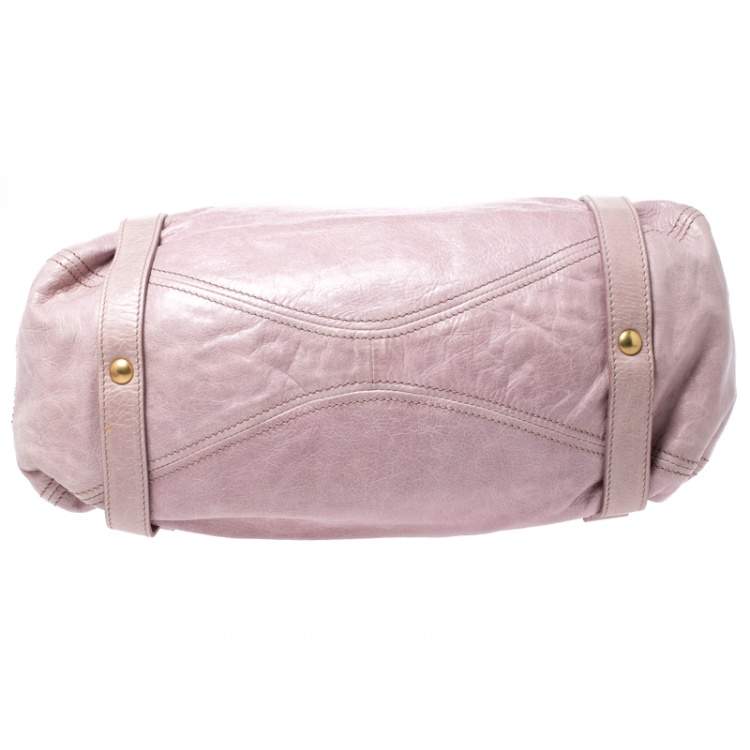 Pre Owned Miu Miu Pink Vitello Lux Leather Bow Satchel
