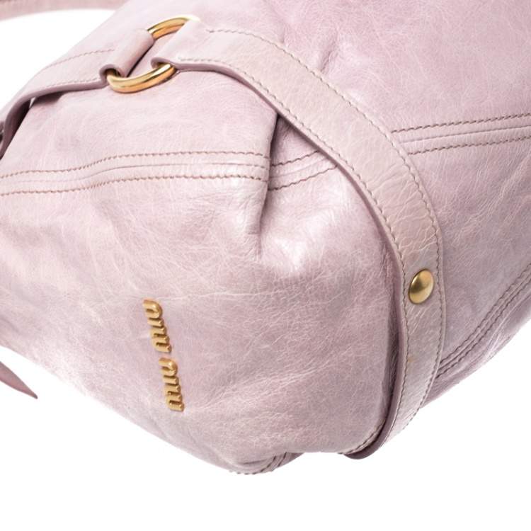 Pre Owned Miu Miu Pink Vitello Lux Leather Bow Satchel