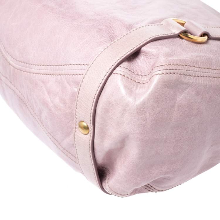 Pre Owned Miu Miu Pink Vitello Lux Leather Bow Satchel