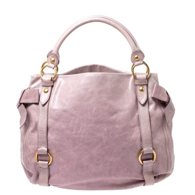 Pre Owned Miu Miu Pink Vitello Lux Leather Bow Satchel