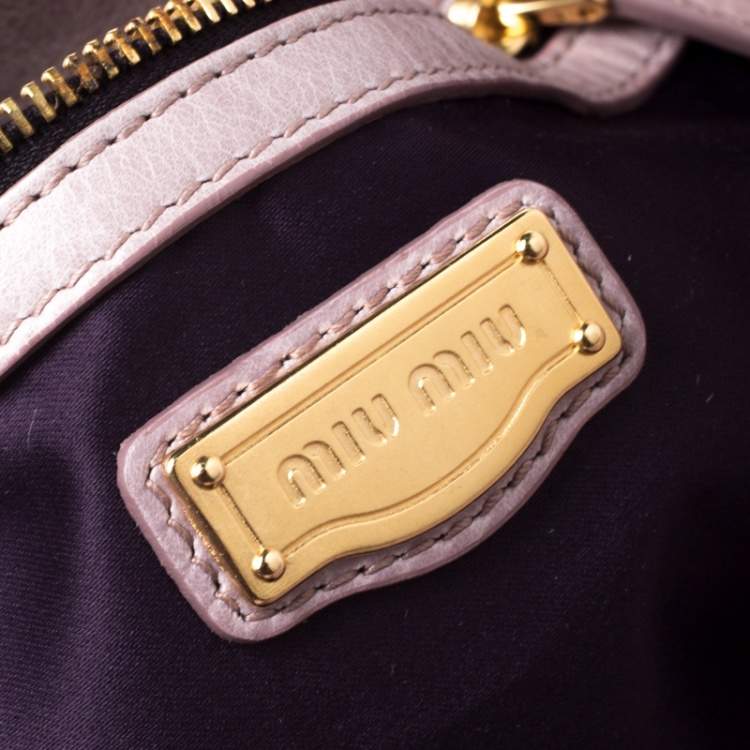Pre Owned Miu Miu Pink Vitello Lux Leather Bow Satchel