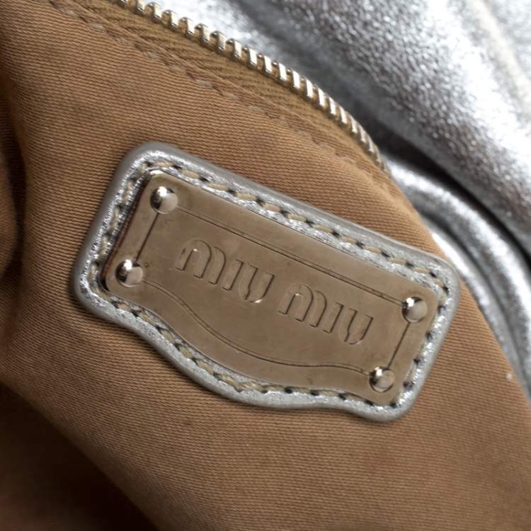 Pre Owned Miu Miu Metallic Silver/Gold Leather Patchwork Coffer Hobo