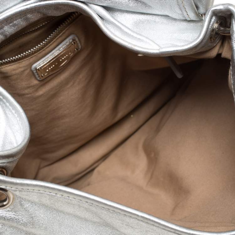 Pre Owned Miu Miu Metallic Silver/Gold Leather Patchwork Coffer Hobo