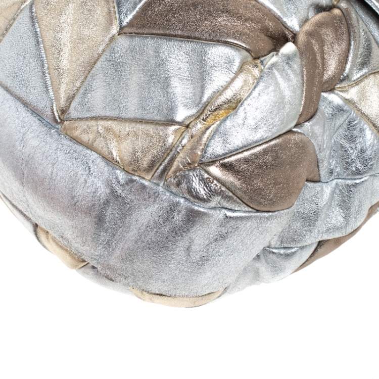 Pre Owned Miu Miu Metallic Silver/Gold Leather Patchwork Coffer Hobo