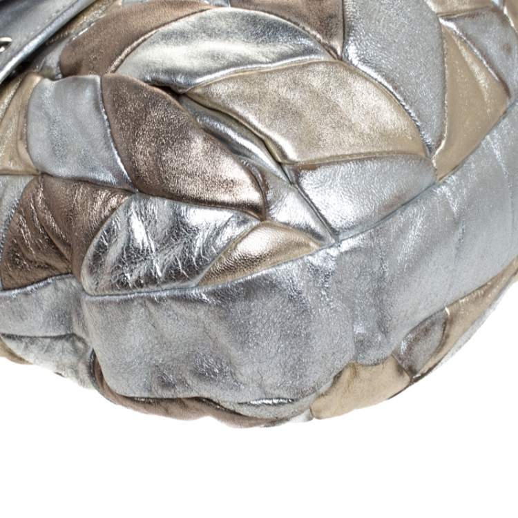Pre Owned Miu Miu Metallic Silver/Gold Leather Patchwork Coffer Hobo