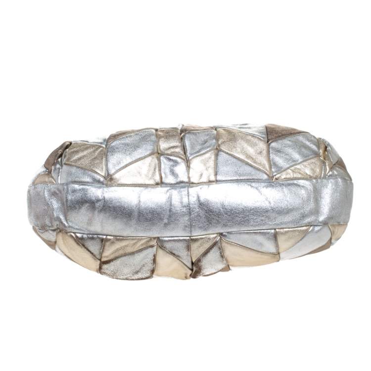 Pre Owned Miu Miu Metallic Silver/Gold Leather Patchwork Coffer Hobo