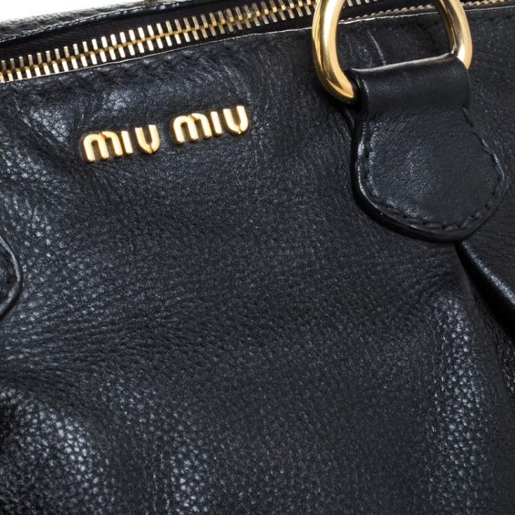 Pre Owned Miu Miu Black Leather Double Zip Large Tote