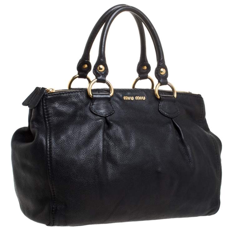 Pre Owned Miu Miu Black Leather Double Zip Large Tote