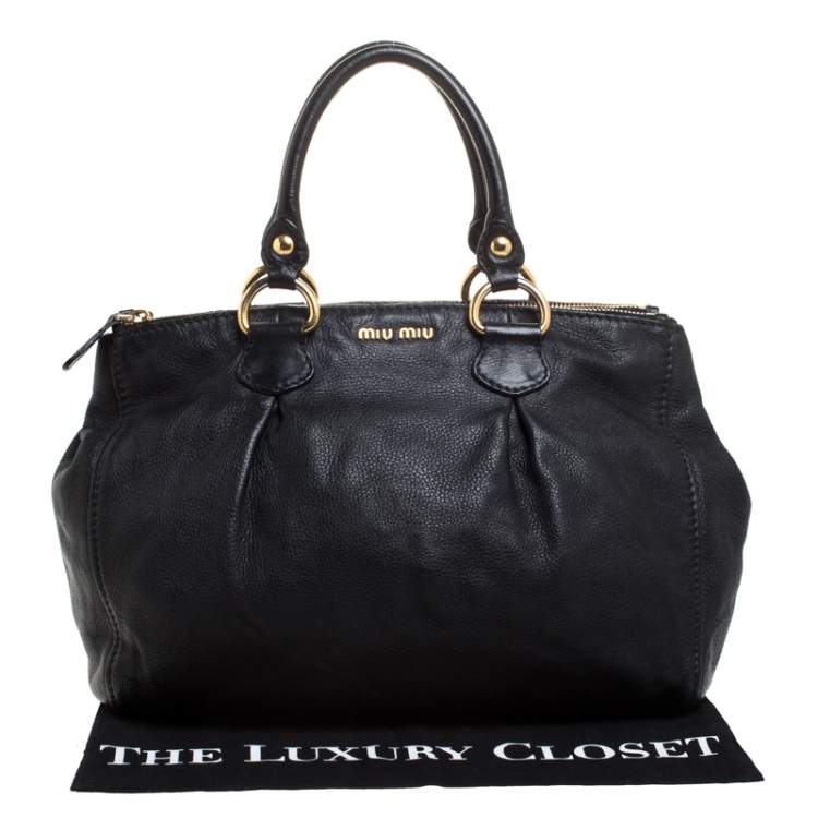 Pre Owned Miu Miu Black Leather Double Zip Large Tote