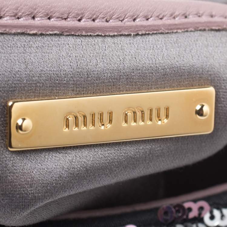 Pre Owned Miu Miu Pink/Silver Sequins and Lizard Round Metal Flap Top Handle Bag