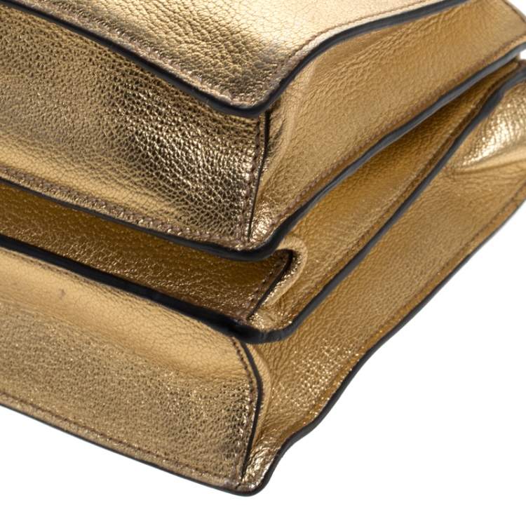 Pre Owned Miu Miu Metallic Gold Leather Medium Madras Tote with Wallet