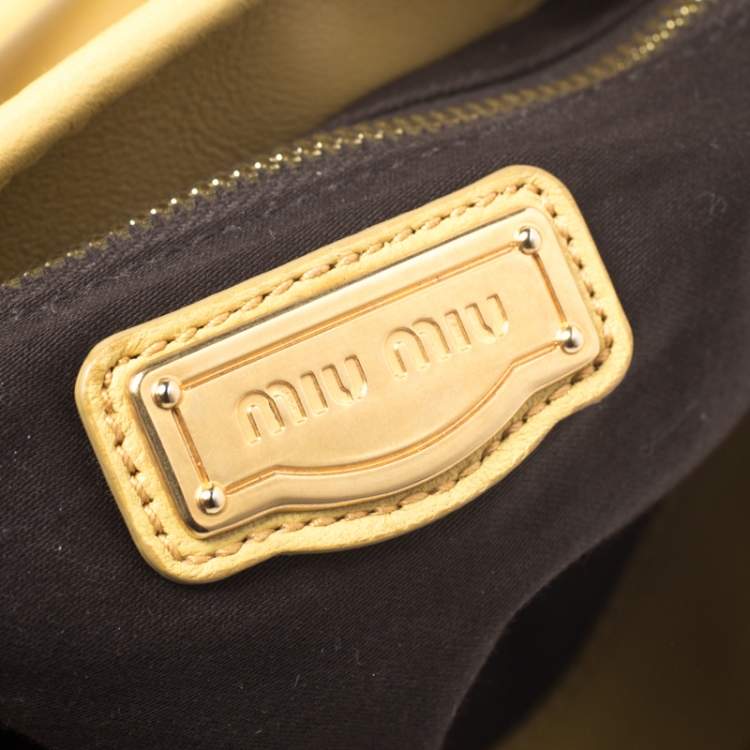 Pre Owned Miu Miu Yellow Matelassé Leather Coffer Hobo