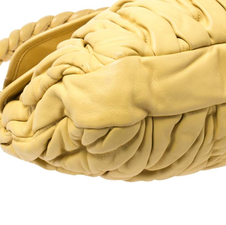 Pre Owned Miu Miu Yellow Matelassé Leather Coffer Hobo