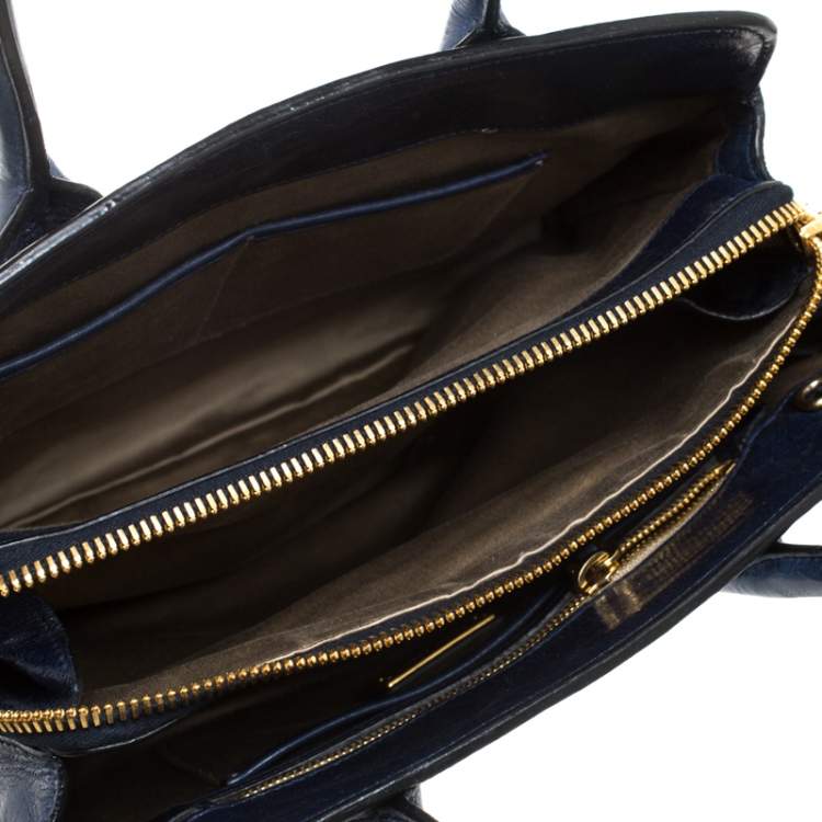 Pre Owned Miu Miu Blue Crackled Leather Zip Satchel