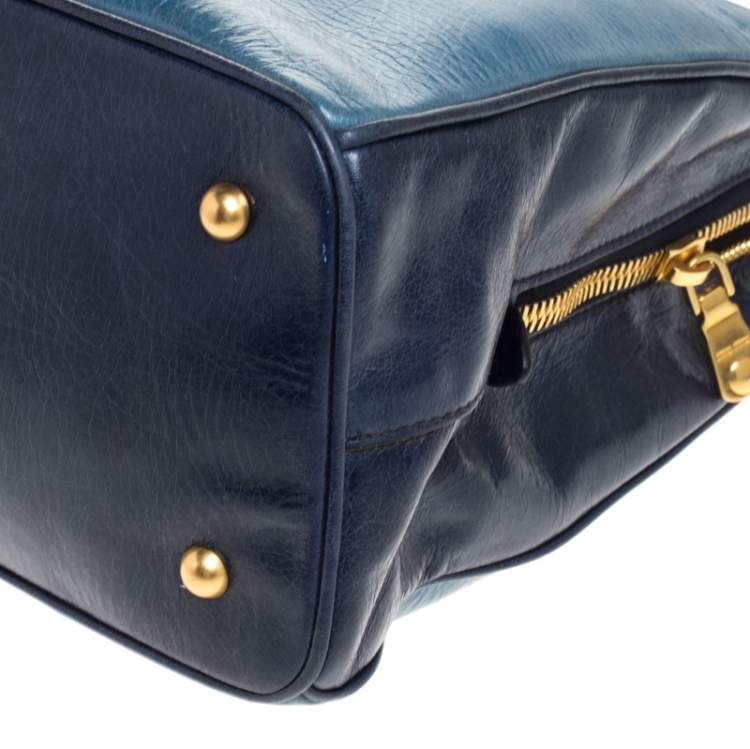 Pre Owned Miu Miu Blue Crackled Leather Zip Satchel