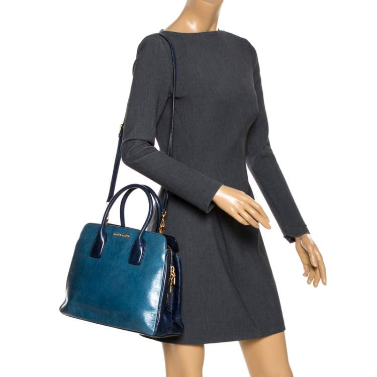 Pre Owned Miu Miu Blue Crackled Leather Zip Satchel