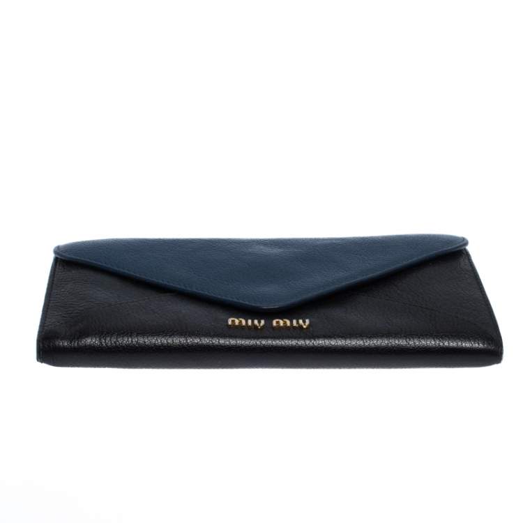 Pre Owned Miu Miu Black/Blue Leather Envelope Flap Wallet