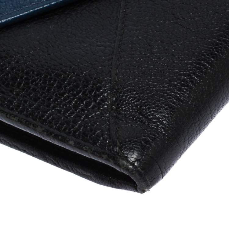 Pre Owned Miu Miu Black/Blue Leather Envelope Flap Wallet