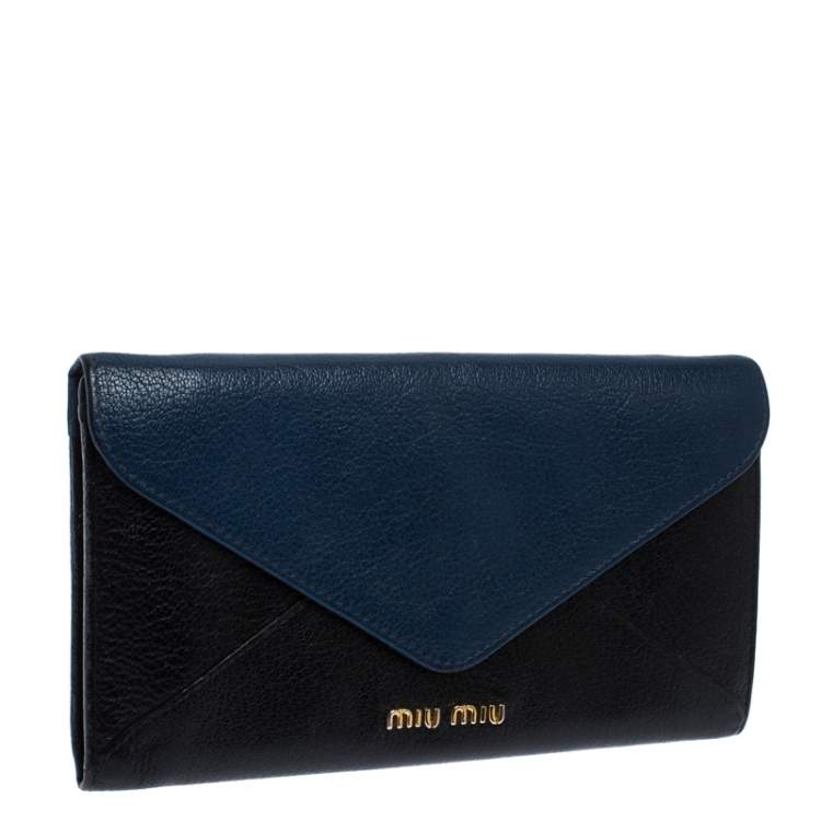 Pre Owned Miu Miu Black/Blue Leather Envelope Flap Wallet